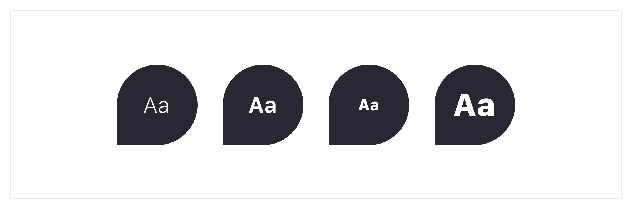 4 shapes with text inside used as examples of different text styles