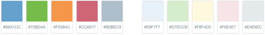 set of 5 secondary colors and its variations, also 5