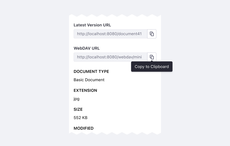 Information panel in document library offers the posibility to copy links
