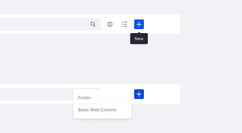 Show a plus button in a management toolbar with tooltiop "New"