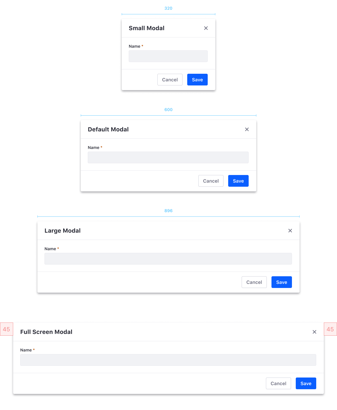 modal sizes